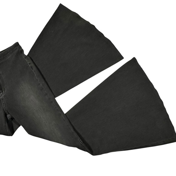Free People Black Charcoal Grey High Rise Bell Bottom Flare Jeans 27 Retro 70s - Picture 11 of 16